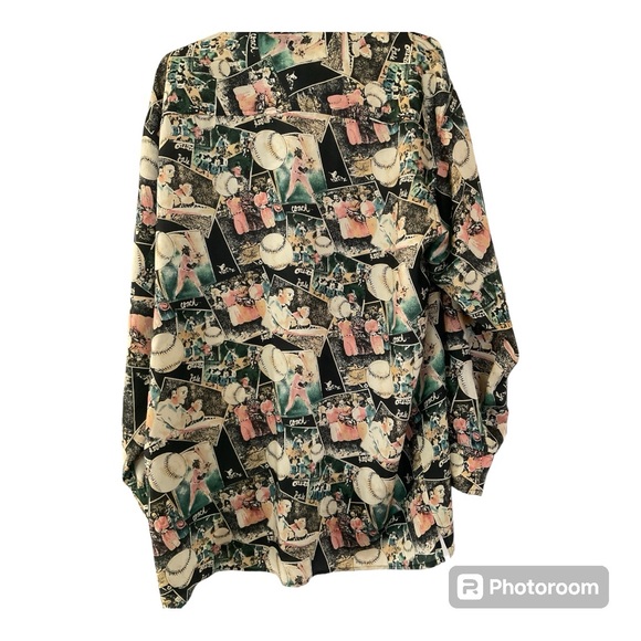 Robert Stock Sz L Silk Baseball Art Yankees Babe Ruth Gehrig Maris Mantle Shirt - Picture 2 of 9